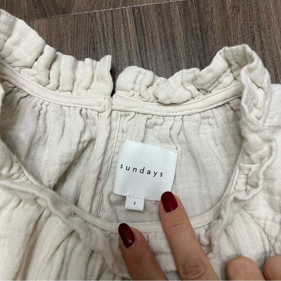 Anthro Sundays Alex Gauze Top 2 Women Cottagecore Coastal Grandmacore Natural - Picture 5 of 9